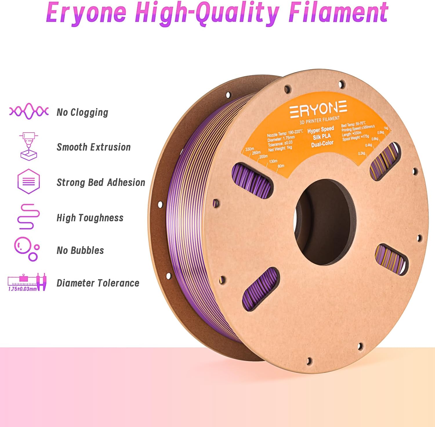 ERYONE Silk Filament PLA+ 1.75mm Upgraded Shiny 3D Printer Filament, Gloss Finish, Fit Most FDM Printer Stable Printing,1kg (2.2LBS)/Spool, Silver