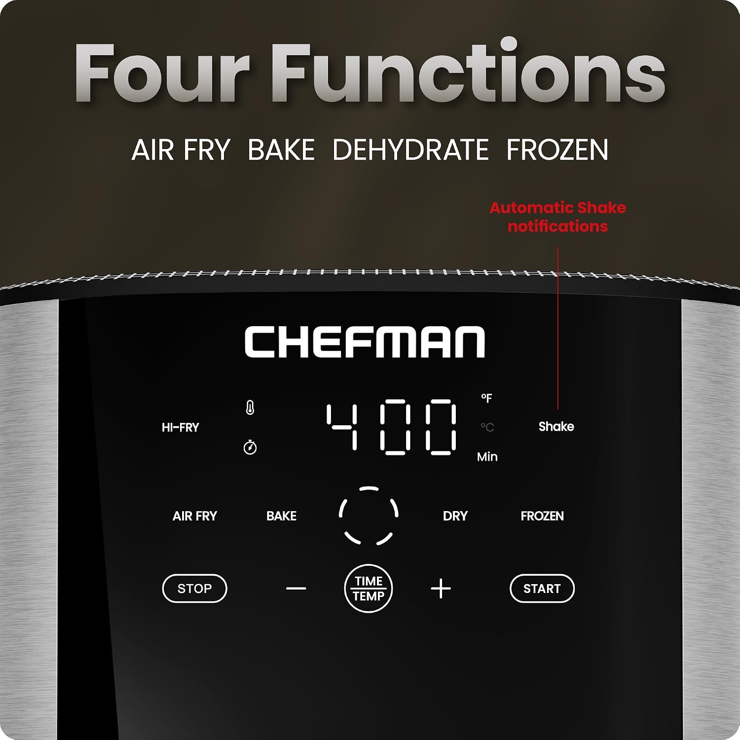 Chefman Air Fryer 8 Qt | TurboFry® 4-in-1 with 450°F Hi-Fry Option for Crispier Results | Bake, Dehydrate
