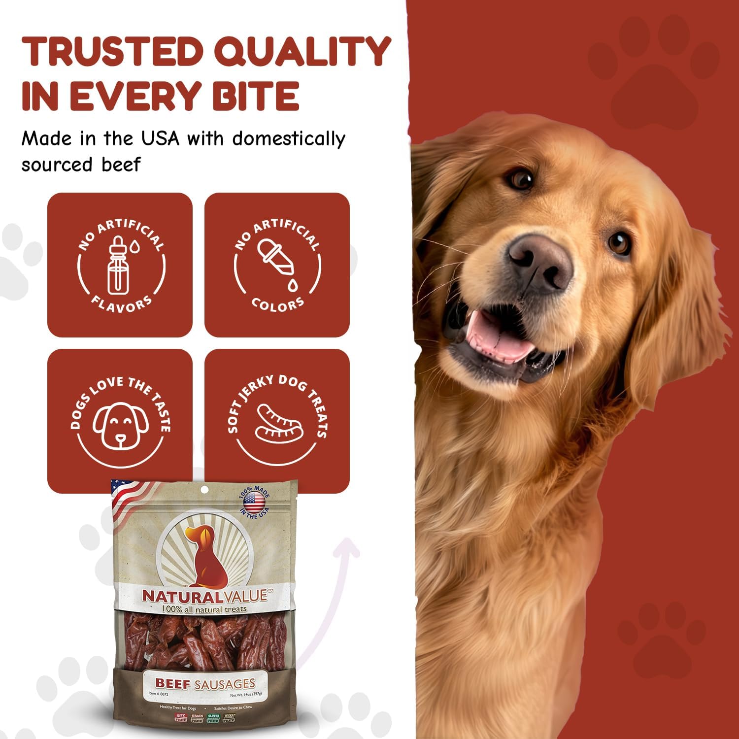 Loving Pets Natural Value Beef Sticks - Soft Jerky Dog Treats for Large & Small Breeds - Healthy Gluten, Wheat, Soy & Grain Free Pet Treats for Dogs