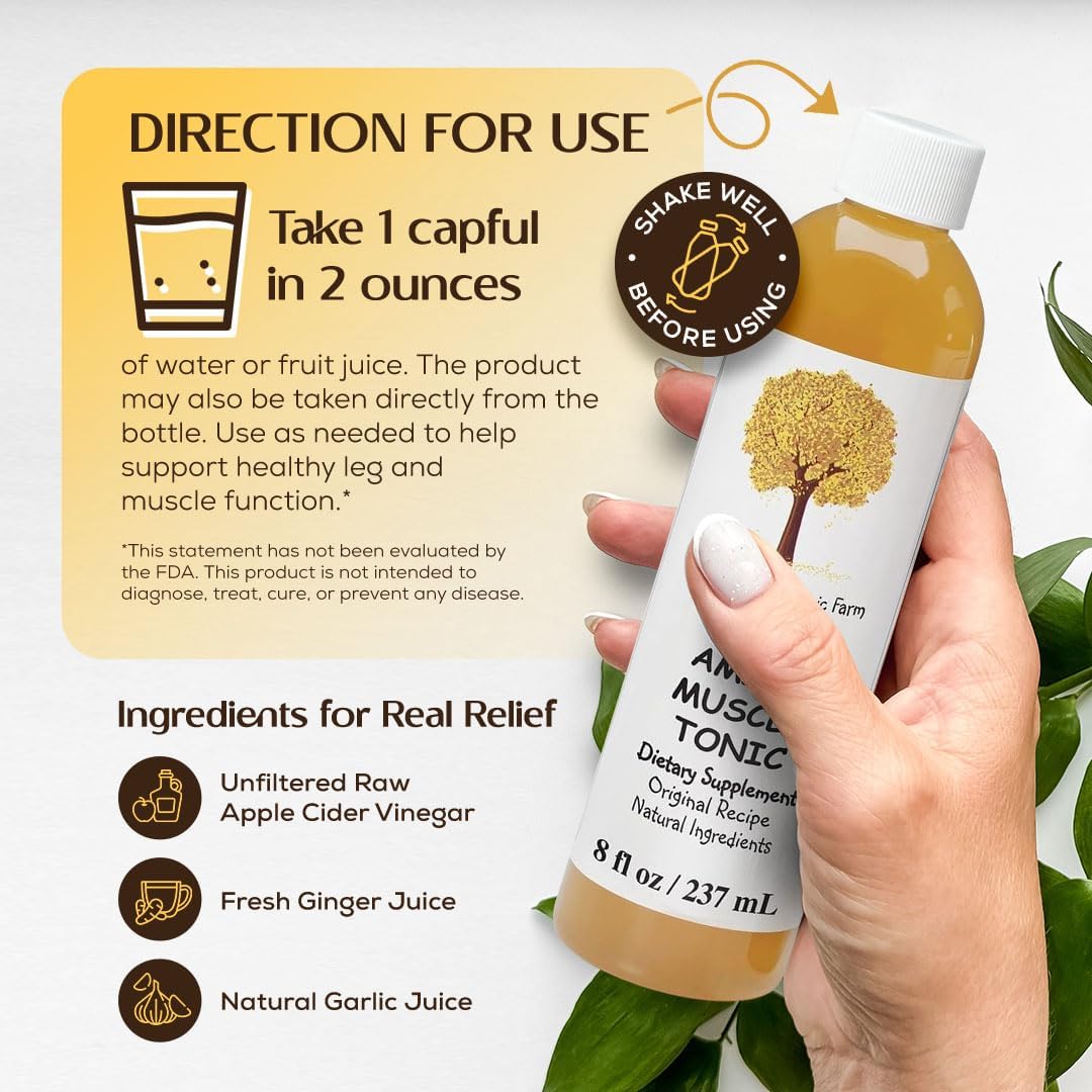 Caleb Treeze Old Amish Muscle Tonic 8 fl oz, Restless Legs, Muscle Cramps & Spasm Relief, Leg Cramps Relief, Foot Cramps Relief- Pack of 3