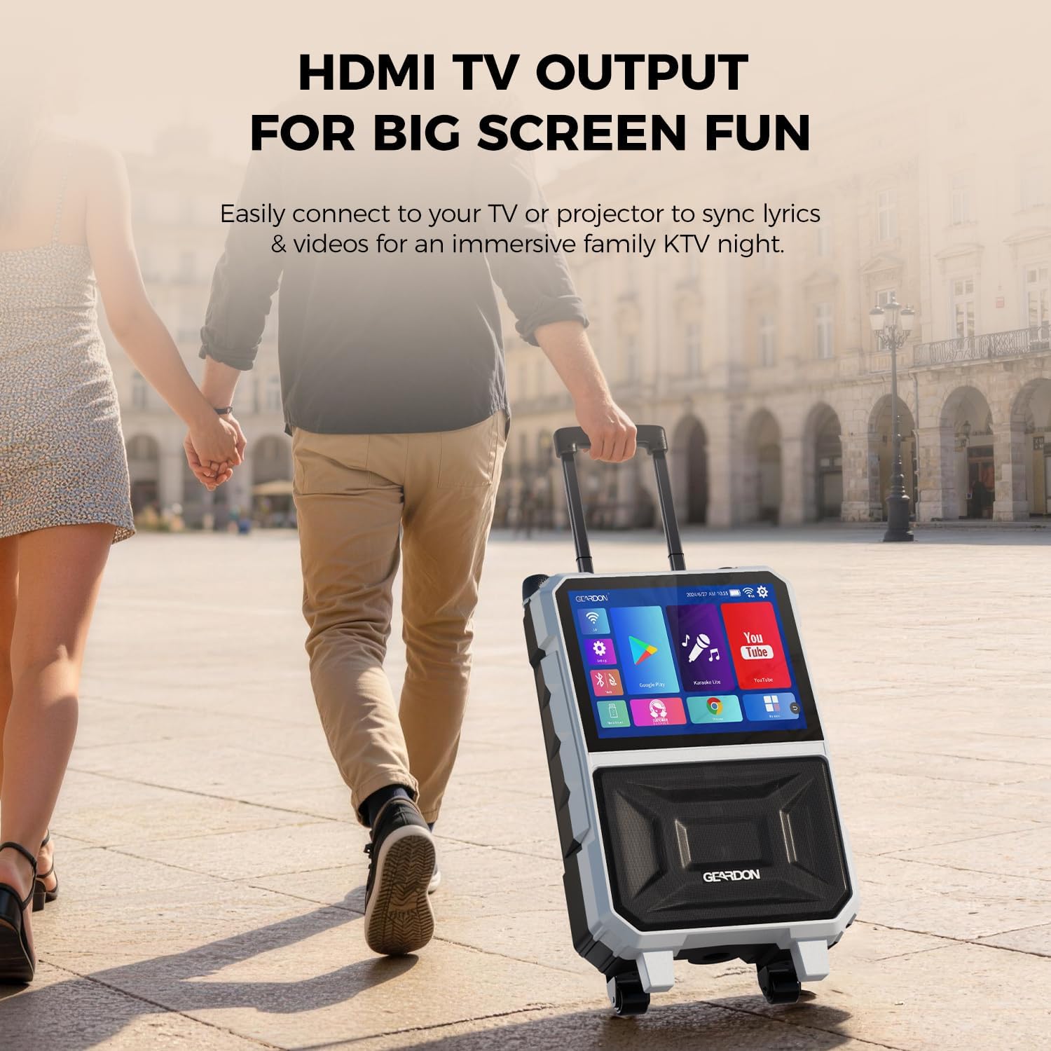 Karaoke Machine with Lyrics Display Screen for Adults, 15" Tablet | Bluetooth Speaker with 2 Rechargeable UHF Mics, 1000W Peak Power, DJ Lights, Portable Karaoke System for Any Occasion