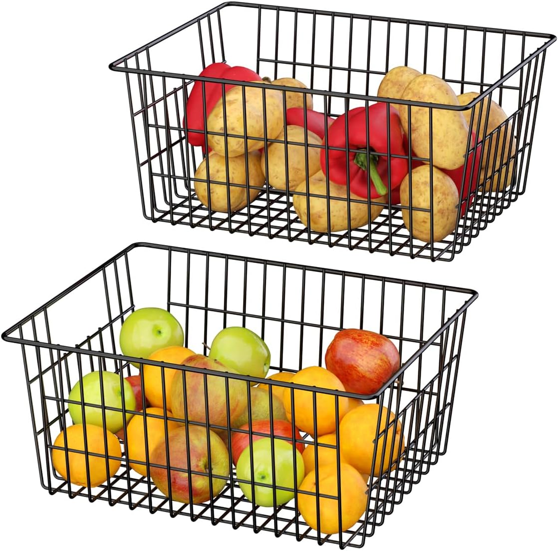 SANNO 15.7" Freezer Baskets Wire Storage Baskets Bin Organizer Food, Kitchen, Basket Organizers Bins for Home, Bathroom, Closet Organization, white