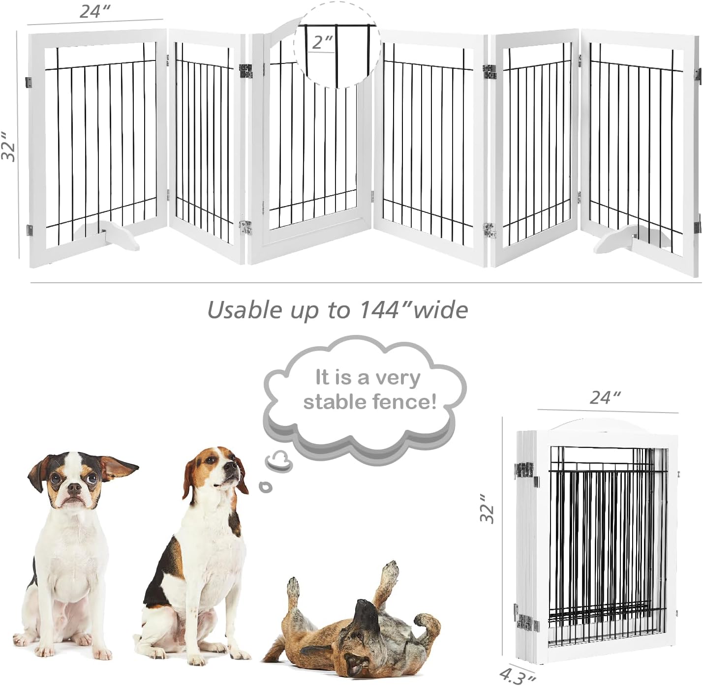 PAWLAND Extra Wide Foldable Dog gate for Doorway, Indoor, 72“ Wide, 30" H