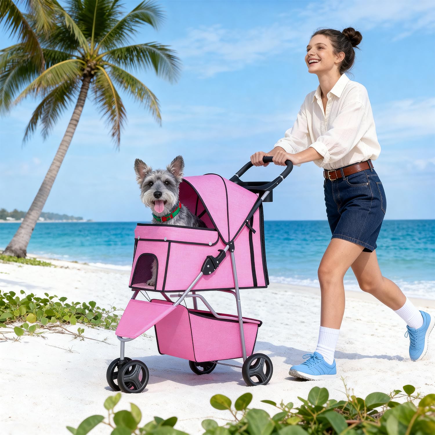BestPet | 3-Wheel Pet Stroller | Dog and Cat Stroller | Breathable Mesh | Lightweight Travel Carrier | Waterproof & Foldable Design | Storage Basket | Black | for Daily Walks & Outdoor Use | Breathable Mesh | Lightweight, Waterproof Travel Carrier with C…