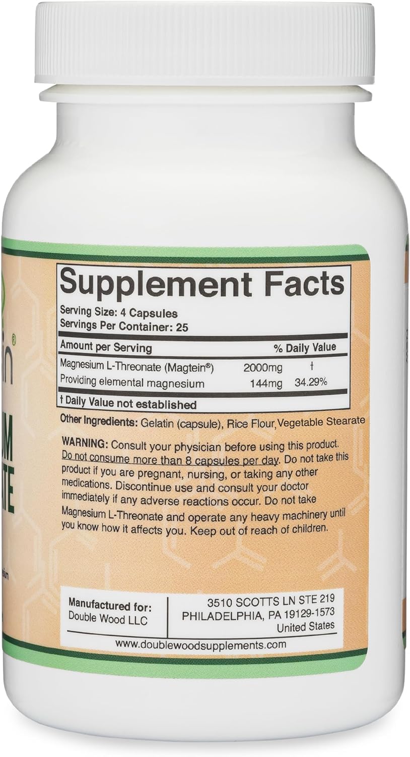 Magnesium L-Threonate 2,000mg Magtein, Natural Sleep Support, 120 Capsules | Cognitive Function, Neurological Health, Sleep + Memory Support, 90-Day Supply, MIT Patented Magtein Form, Third-Party Tested