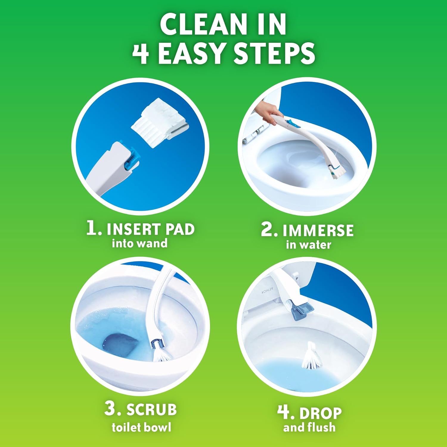 Scrubbing Bubbles Toilet Bowl Wand Cleaner Refills, Fresh Brush Heavy Duty Cleaner Toilet Refill Pads, Removes Limescale & Odors, Citrus Scent, 8 Count (Pack of 1)