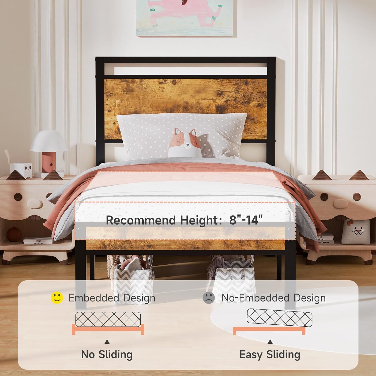 Z-hom Easy Assembly Queen Bed Frame & Headboard Footboard,Underbed Storage | Sturdy Metal Structure,Silent Anti-Slip Support,Under Bed Storage Space,No Box Spring Needed,Modern Bedroom Furniture