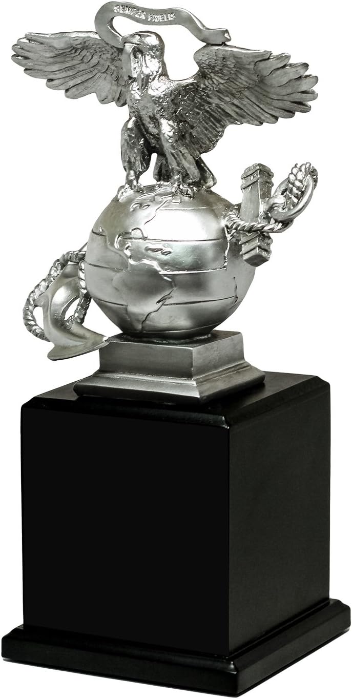 Military Gift Shop USMC 3D Eagle Globe & Anchor Statue with Wooden Base - Showcase of Marine Corps Pride - Marine Corps Gifts | USMC EGA Statue
