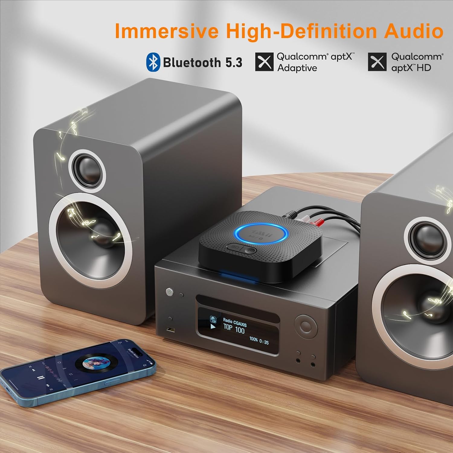 1Mii B06+ Bluetooth Receiver, Hi-Fi Wireless Audio Adapter, Bluetooth 5.3 Receiver with 3D Surround aptX HD aptX Low Latency for Home Music Streaming Stereo System