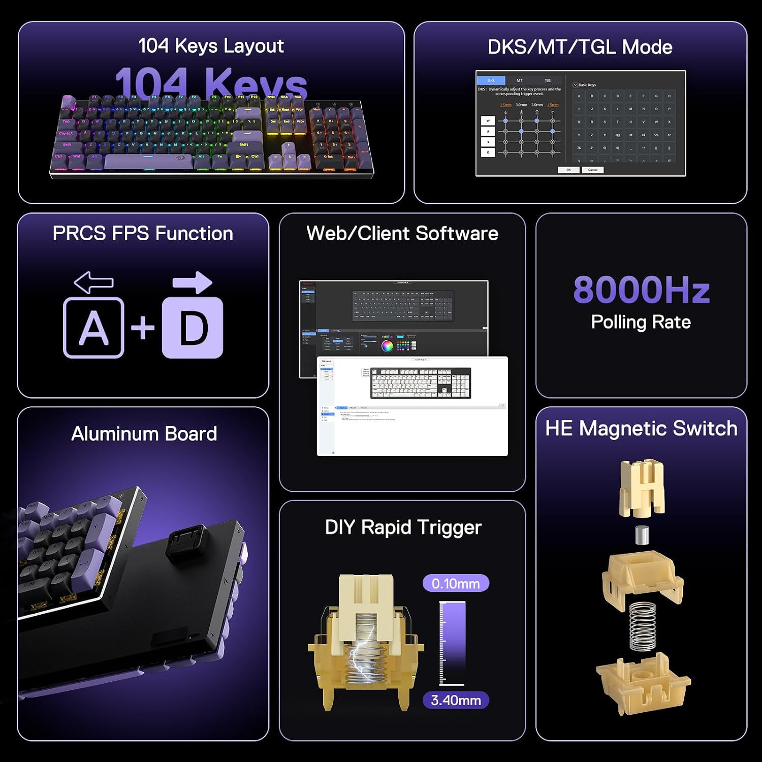 Redragon K556 Wired RGB Mechanical Gaming Keyboard, 104-Key Aluminum Board | Rock-Solid Metal Build, 20 Backlits Immersive ESports Vibe, Hot-swap Comfortable Tactile Brown Switch for Long-Time Typing