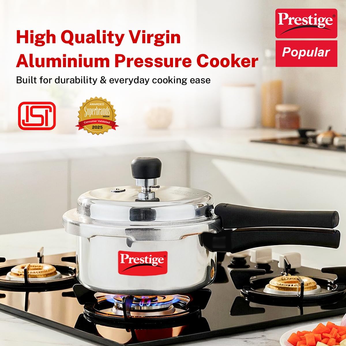 Prestige Popular Aluminum Pressure Cooker, 5 L, Silver
