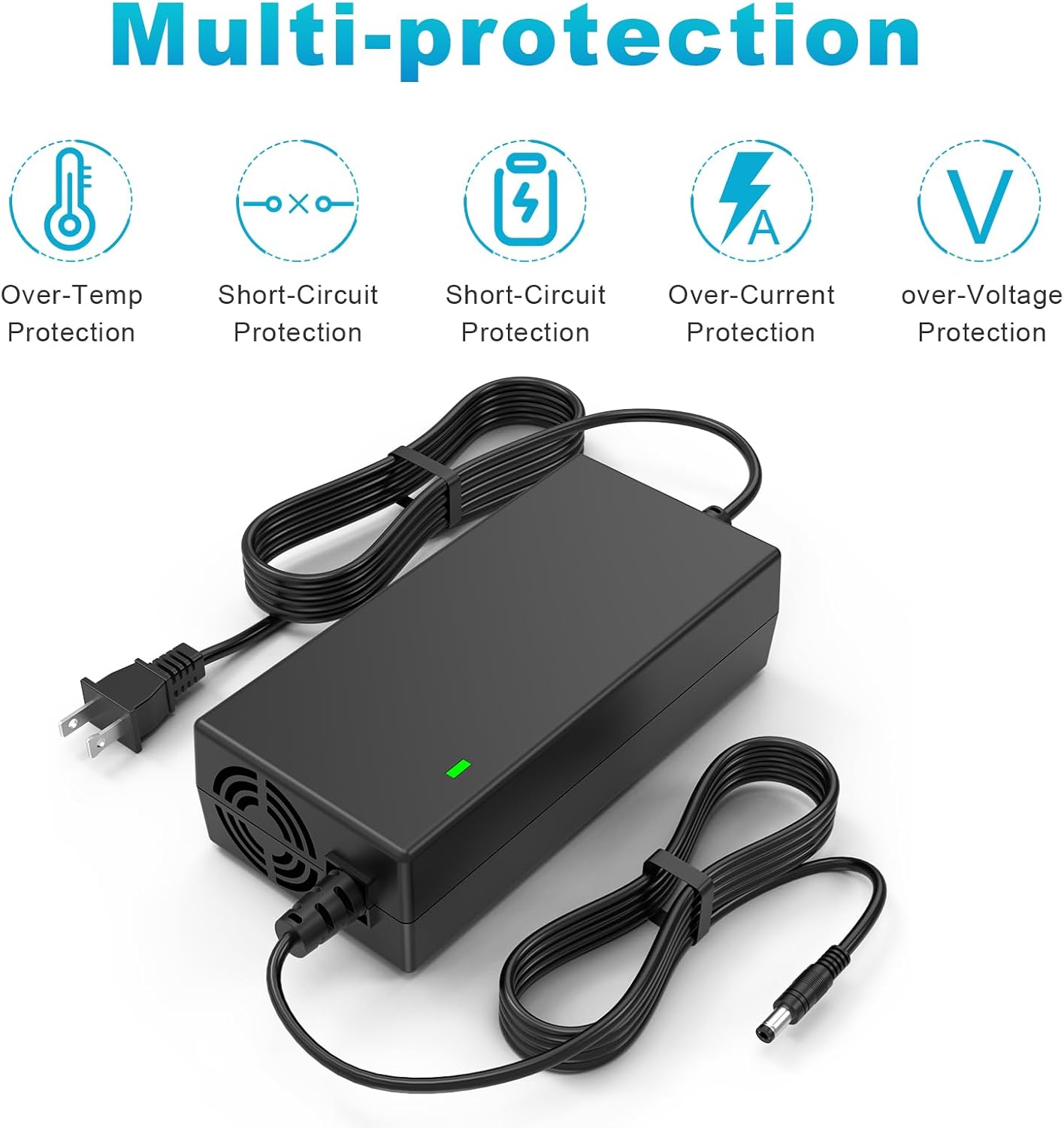 36V 1.8A Female 3-Pin XLR Lead Acid Battery Charger with 3-Prong Inline Power Supply Cord for 36V Boreem Jia, Minimoto, Rad2Go, Electric Scooter, ATV
