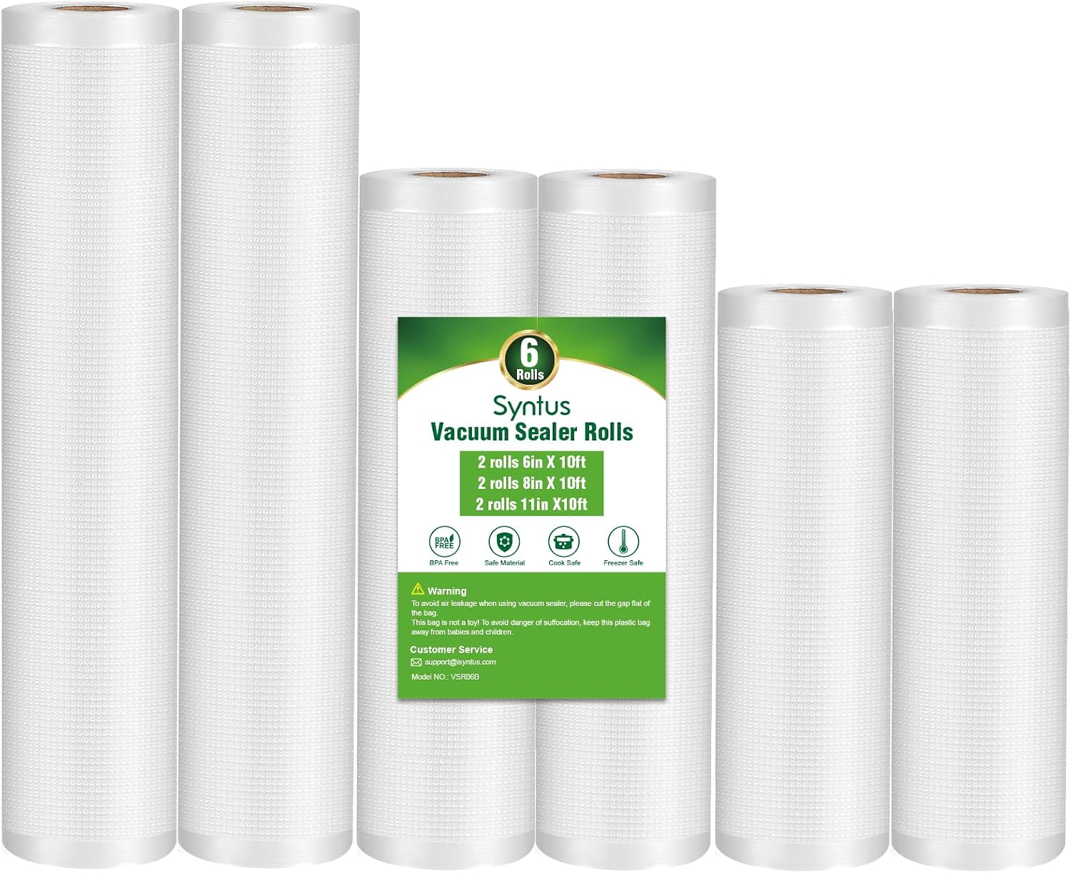 Syntus Vacuum Sealer Bags for Food, 3 Rolls 11" x 20' and 3 Rolls 8" x 20'