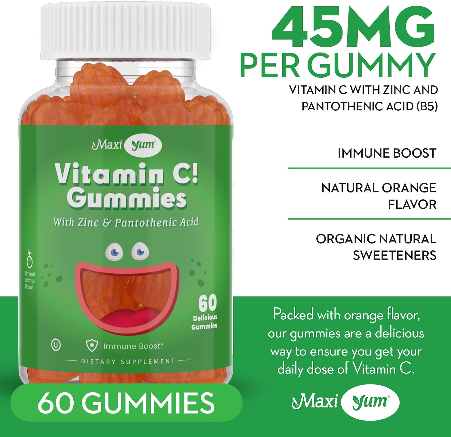 Maxi Health Vitamin C Gummies with Zinc – Vitamin C and Zinc Gummies for Kids & Adults – Immune Support + Respiratory Support – No Artificial