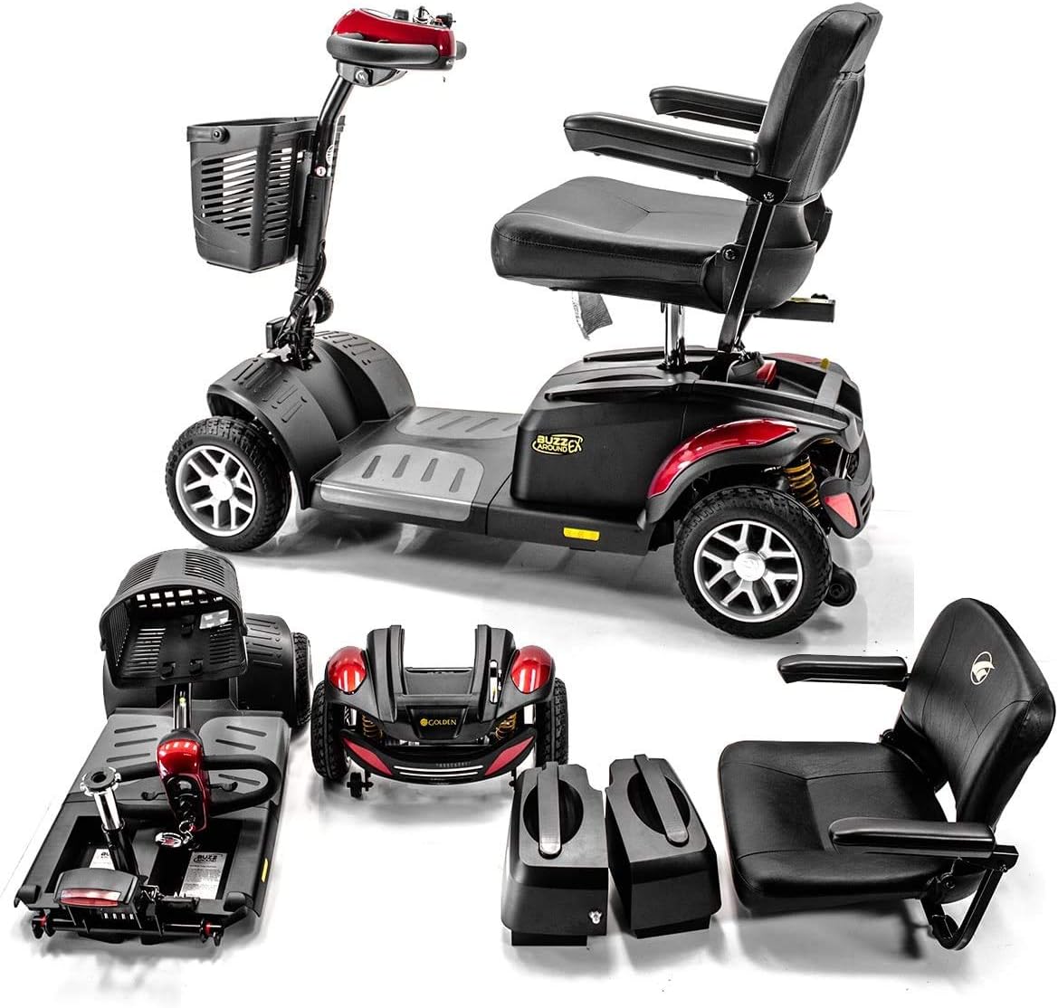 BUZZAROUND EX Extreme 4-Wheel Heavy Duty Long Range Travel Scooter, Red, 18-Inch Seat