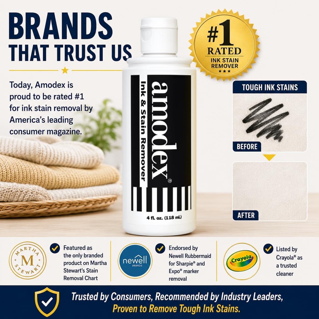 Amodex Ink and Stain Remover Unique Soap Liquid Formula 4 fl oz Bottle