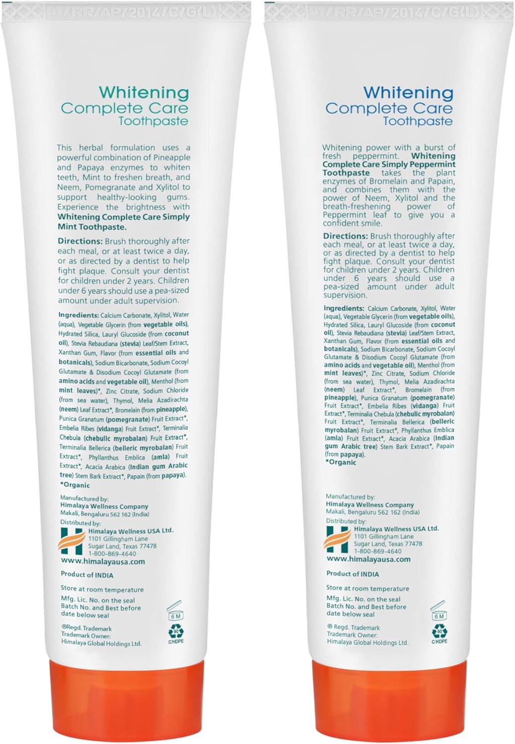 Himalaya Botanique Whitening Complete Care Toothpaste, Teeth Whitening, Fights Plaque, Fluoride Free, No Artificial Flavors, SLS Free, Cruelty Free, Foaming, Simply Mint Flavor, 5.29 Oz, 4 Pack