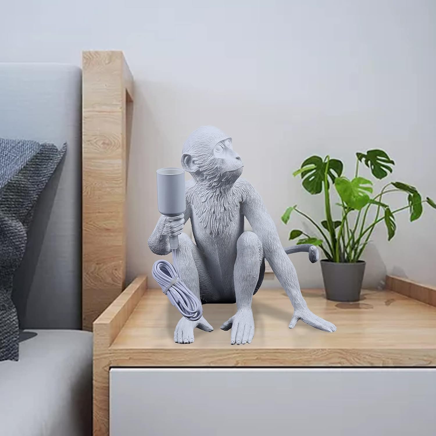 Resin Hemp Rope Monkey Table Light Retro Edison Monkey Desk Resin Sitting Monkey Lighting Fixture E27 for Dining Living Room Bedroom Bar Cafe