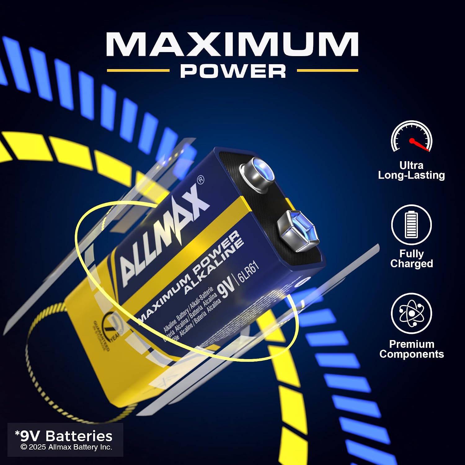 Allmax 9V Maximum Power Alkaline Batteries (48 Count) – 9 Volt