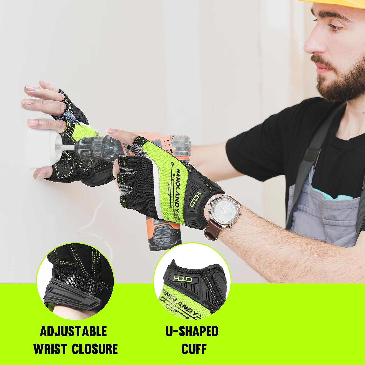 HANDLANDY Framer Work Gloves Open-Finger Carpenters Gloves, Fingerless Gaming Gloves for Tactical Shooting, Airsoft, Hunting, Police Work and Hiking L