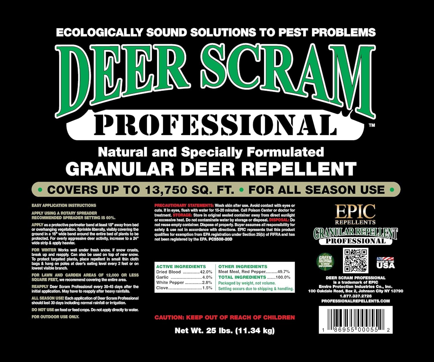 Epic Professional Deer Scram Repellent 25lb Bucket