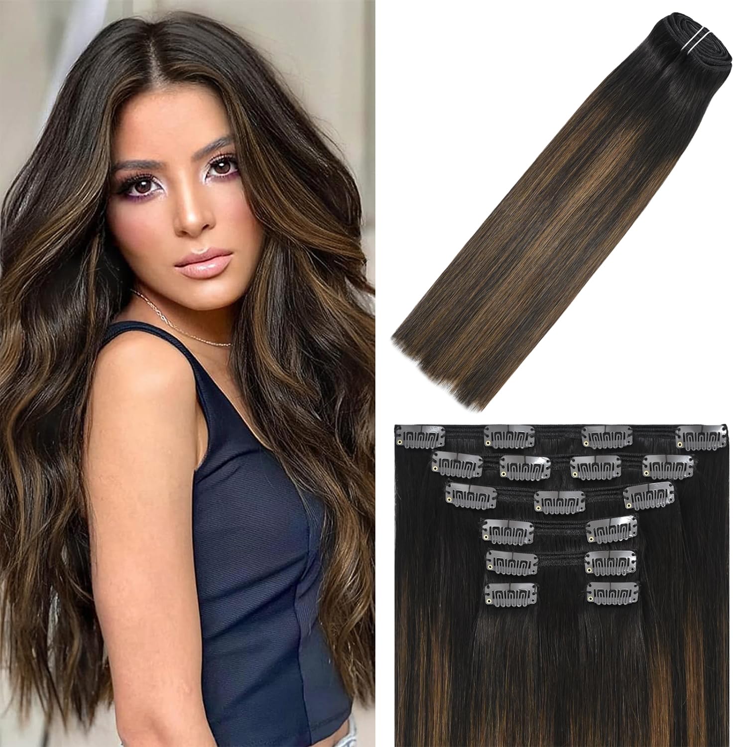 WindTouch Clip In Hair Extensions Human Hair Mixed Bleach Blonde 18Inch 75g Hair Extensions for Women Remy Blonde Extensions Clip in #18p613 7PCS