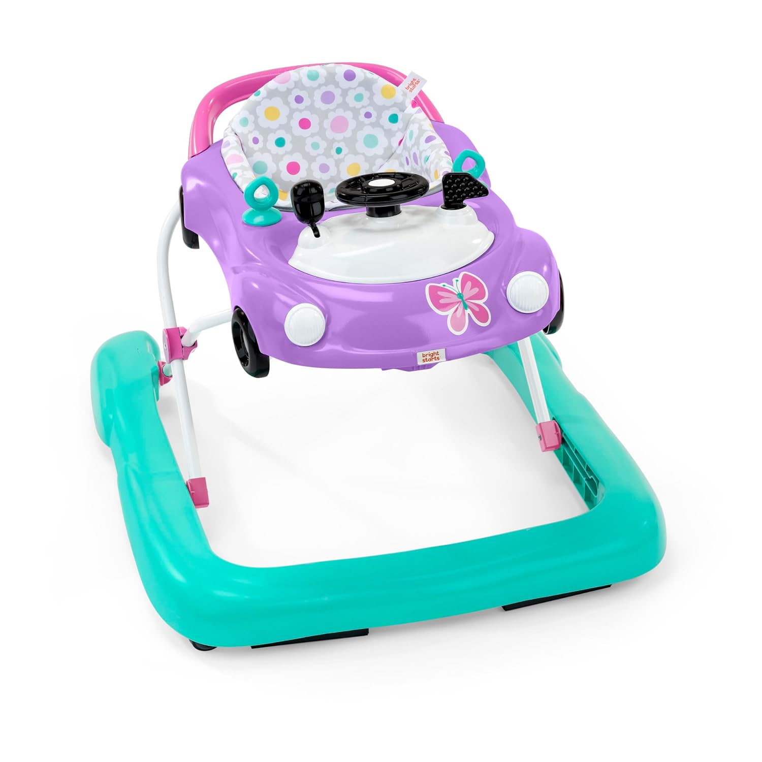 Bright Starts JuneBerry Walk-A-Bout Baby Walker and Entertainer, with Easy Fold Frame for Storage, Ages 6 Months +