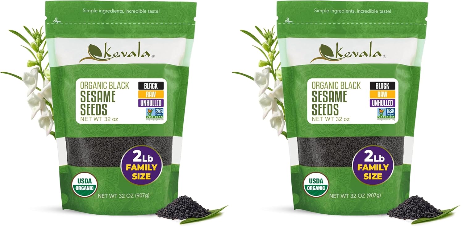 Organic Black Toasted Sesame Seeds - 1 lb, 16 oz, Unhulled Roasted Seeds | For Preparing a Black Tahini Paste and Hummus Dip, Gluten Free Kitchen Staple, Addition to Your Bagel and Salad Toppings