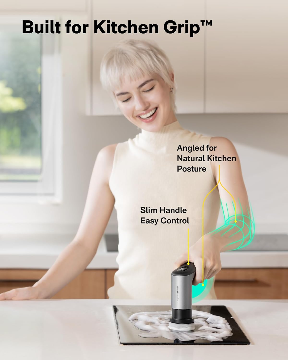HOTO Grip™ Cordless Electric Spin Scrubber, IPX7 Waterproof, 6 Brush Heads | Lightweight at 0.65 lb, Powerful Cleaning Scrubber, for Bathroom