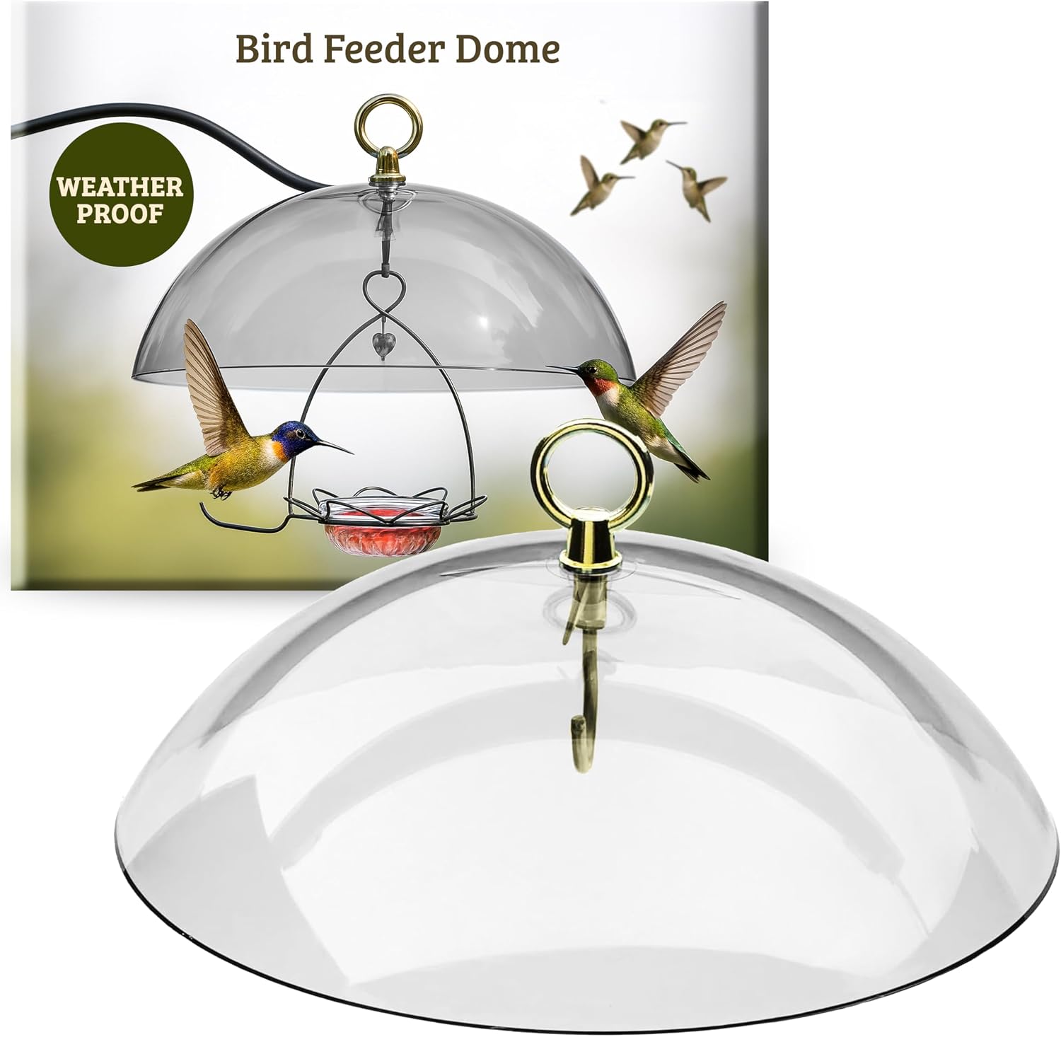Birds Choice Red Bird Feeder Dome | 10.5" Rain Guard Cover for Hanging Bird Feeders | Outdoor Weather Guard to Help Keep Seed Dry | Domed Acrylic Outdoor Weather Guard for Hanging Feeders to Keep Seed Dry, Heavy-Duty Chrome-Plated Hanger and Hook