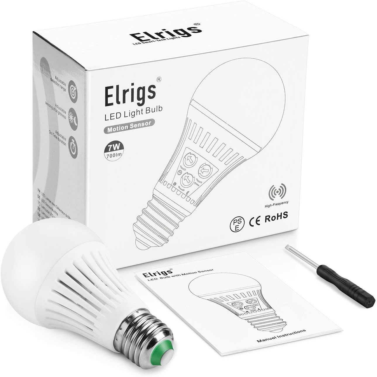 Motion Sensor Light Bulb with Dusk to Dawn Lights Sensor, E26 Base, 7W LED(60W Equivalent), Warm White(3000K), Motion Sensitivity, Time and Twilight Setting Adjustable