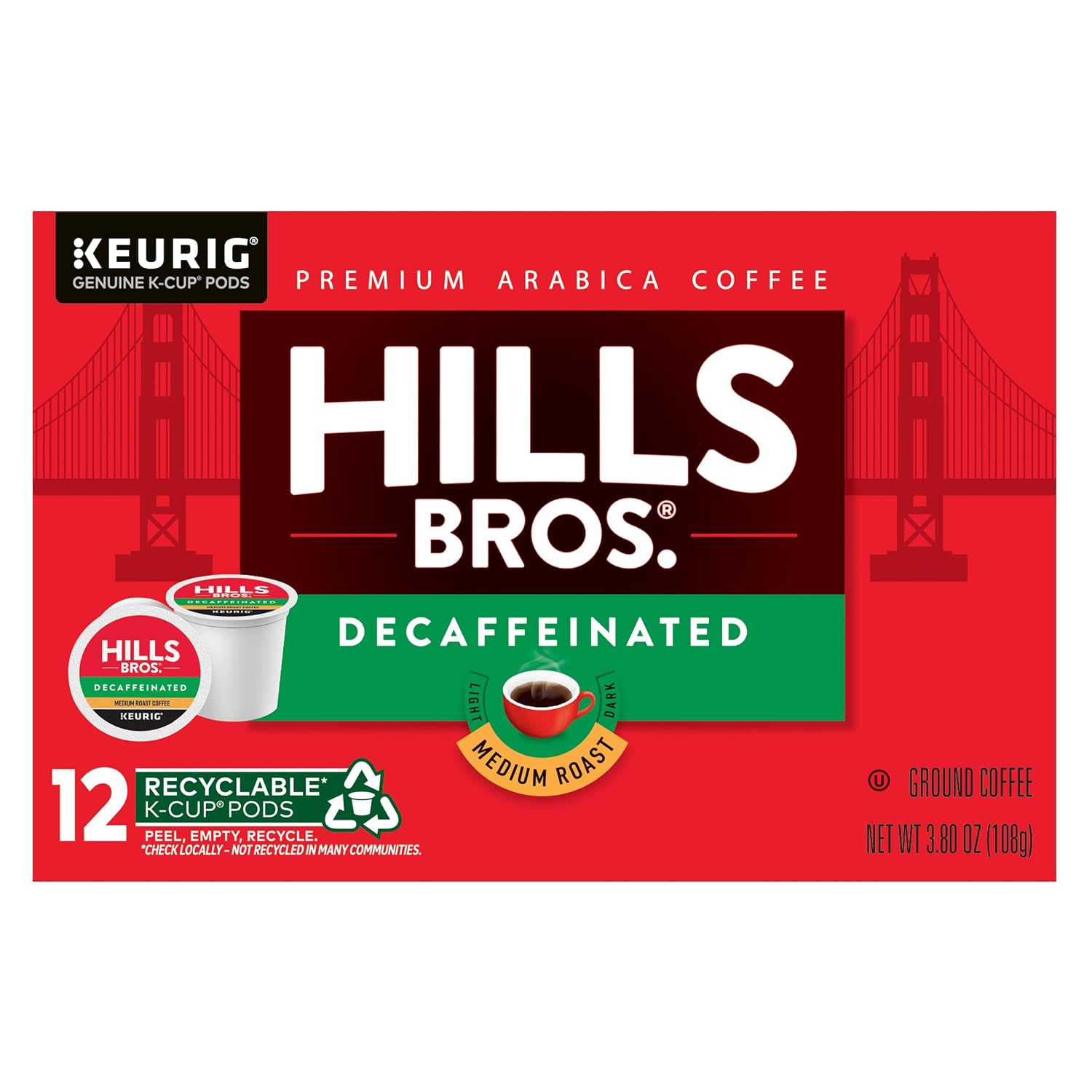 Hills Bros Single Serve Coffee Pods, 100% Colombian Ground Coffee, Medium Roast, 12 Count – Keurig Compatible, Roasted 100% Arabica Beans, Smooth Balanced Flavor