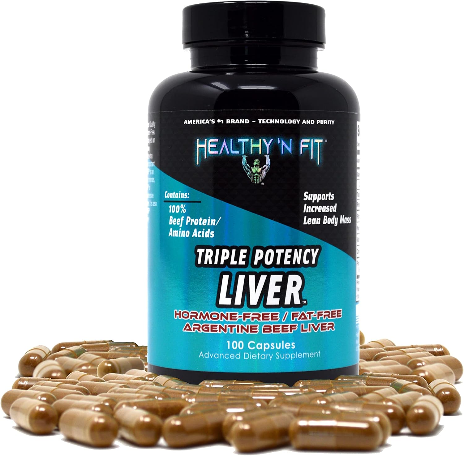 Healthy 'N Fit Triple Potency Liver (500 Capsule Mega-Value) - Pure Argentine Desiccated Beef Liver. Grass Fed, Hormone Free, Pasture Raised