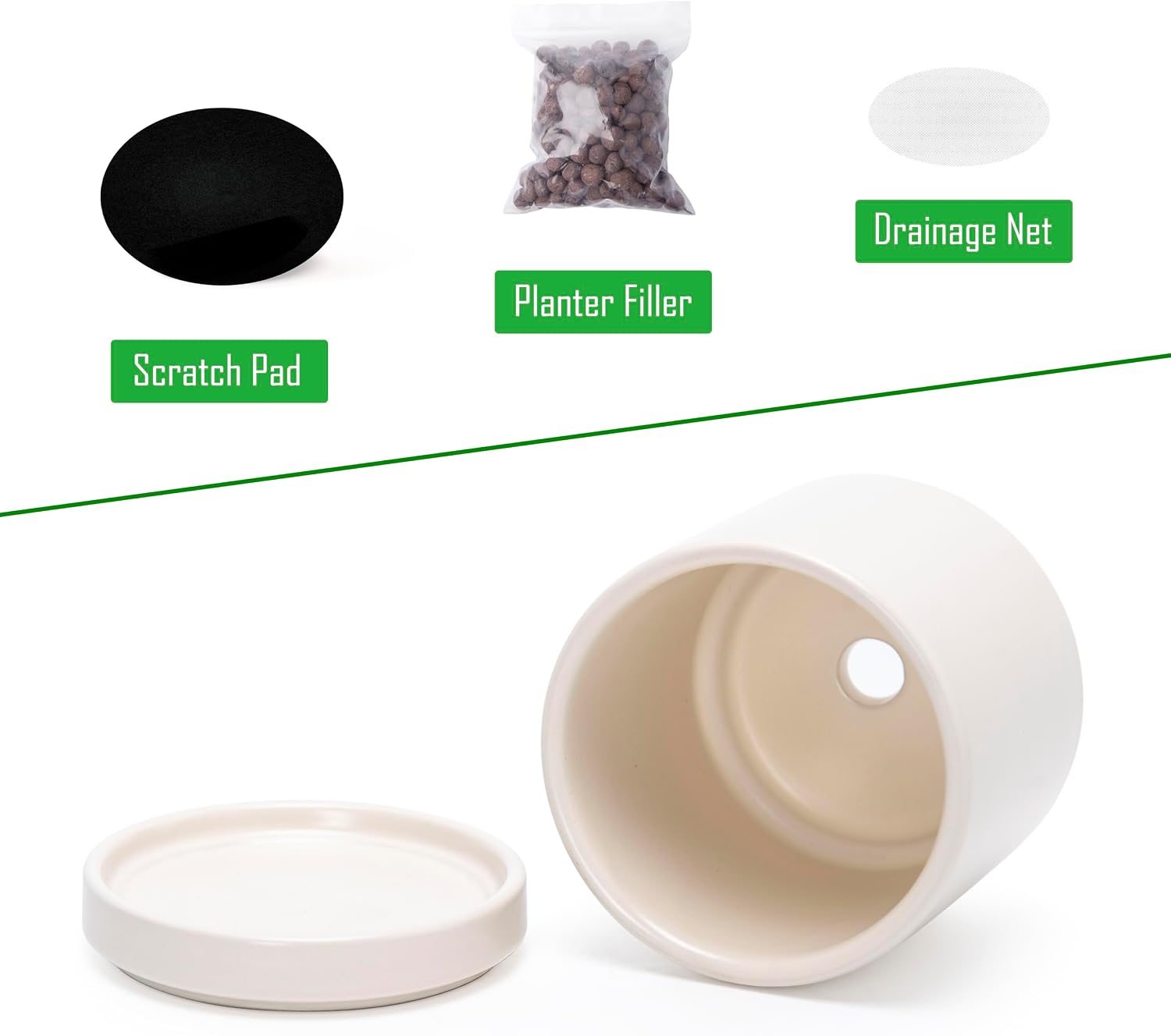 D'vine Dev 2-Pack Ceramic Pots with Saucers, White/Grey, 4.7 in, 94-V-B-6