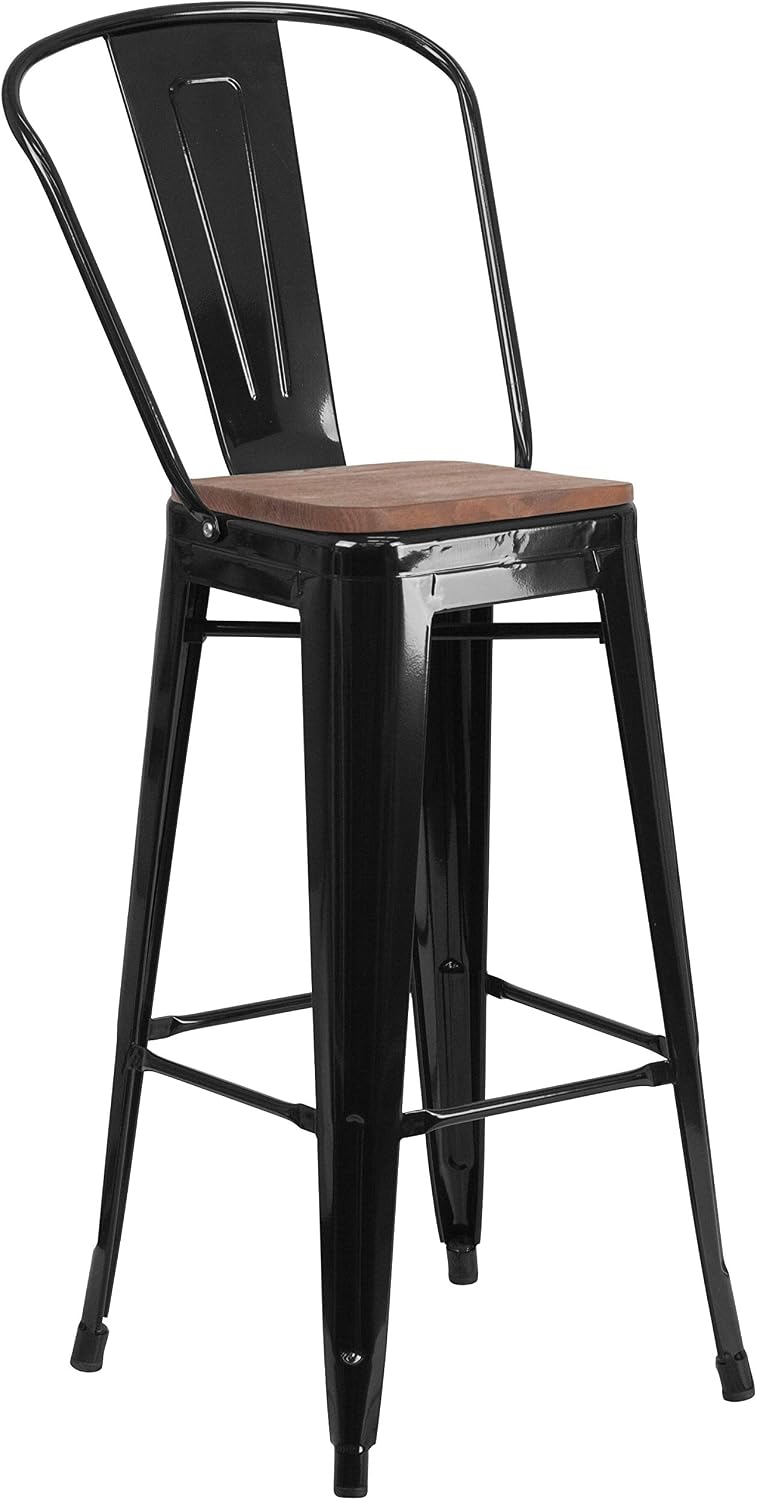 Flash Furniture 30 in Metal Barstool with Back, Blue | Commercial Grade, Removable Back, Indoor/Outdoor Use