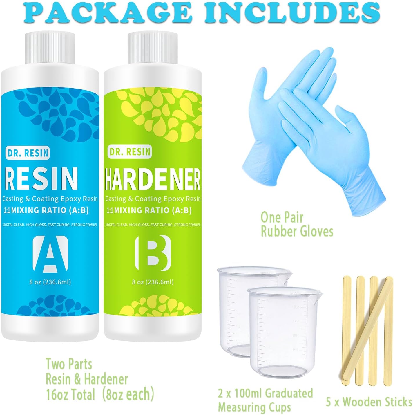 DR.RESIN Epoxy Resin Kit 16oz Clear Resin Kit Self-Leveling for Craft Molds