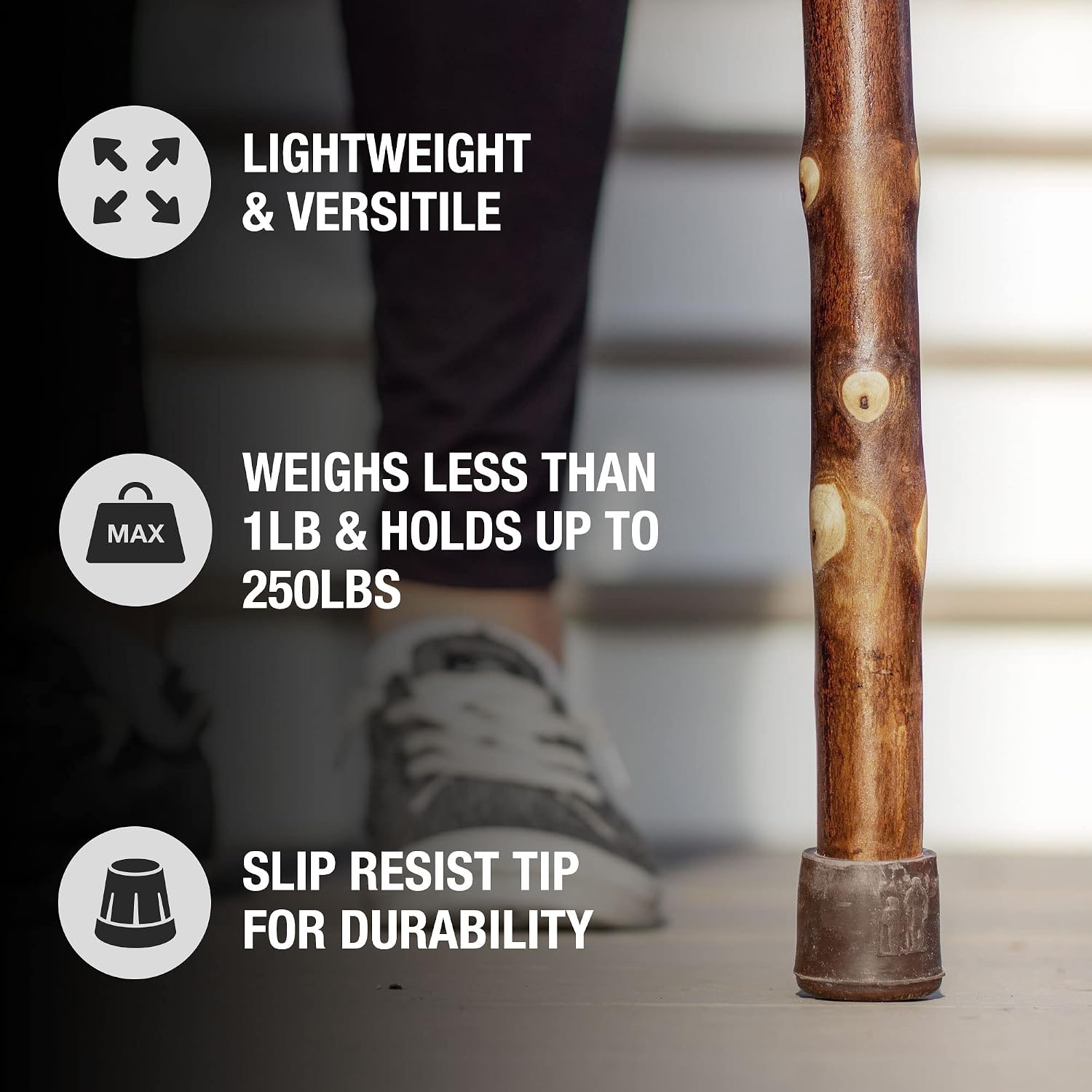 Brazos Rustic Wood Walking Stick, Maple, Traditional Style Handle, for Men & Women, Made in The USA, 55"