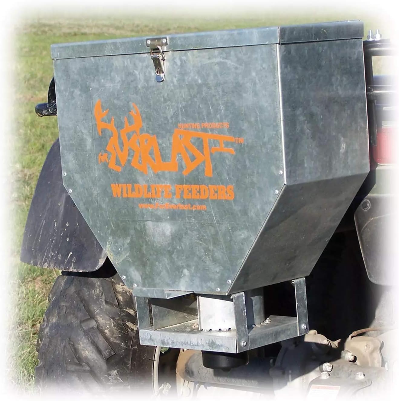 Wildlife Road Feeder,Galvanized Steel,100-pound- Deer Feeder to Feed Game Deer Corn, ATV Or Truck Spreader