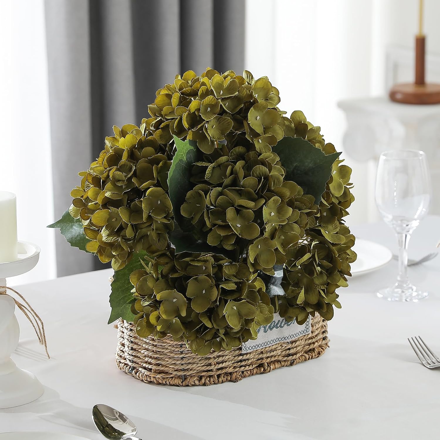 Kisflower 6pcs White Hydrangea Artificial Flowers - Faux Hydrangea Flowers, Fake Silk Flowers for Table Centerpiece