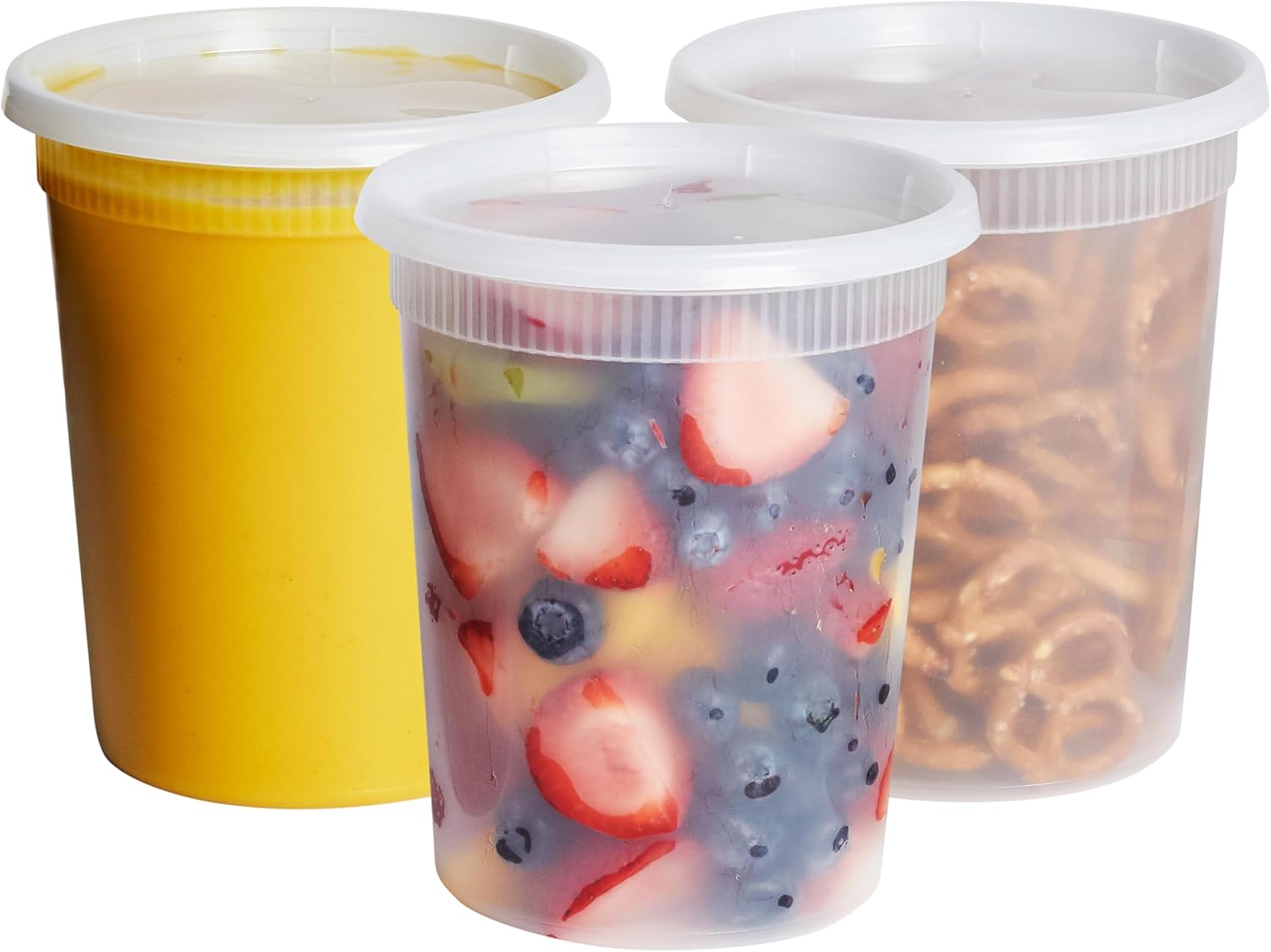 GUSTO 32 oz Plastic Deli Containers with Lids [24 Sets] Food Storage | Microwave, Dishwasher & Freezer Safe, Disposable or Reusable, BPA Free, Leak-Proof, Soups, Takeout, Meal Prep & Leftovers
