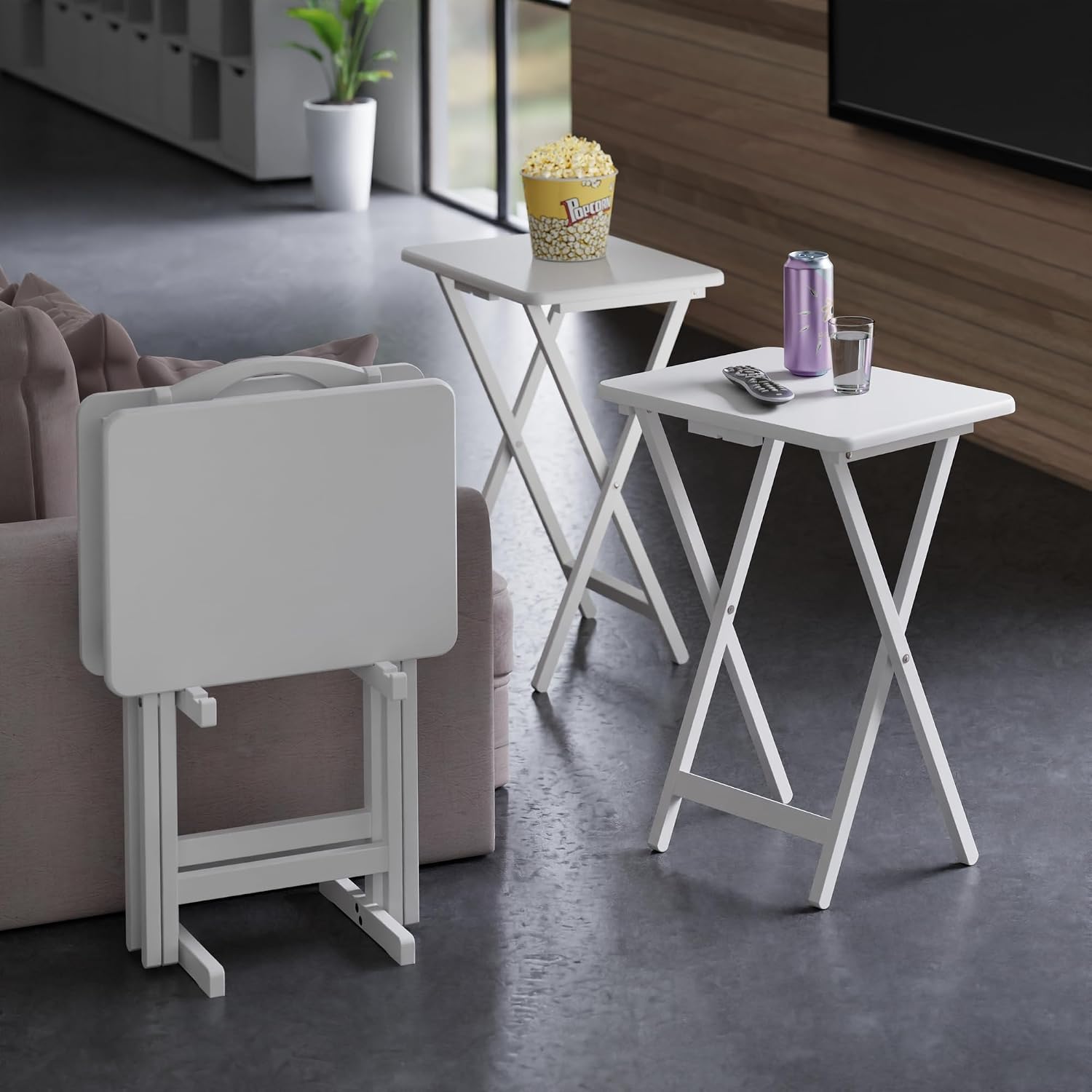 Winsome Alex Set of 2 Foldable Snack Tables, Natural, 26"
