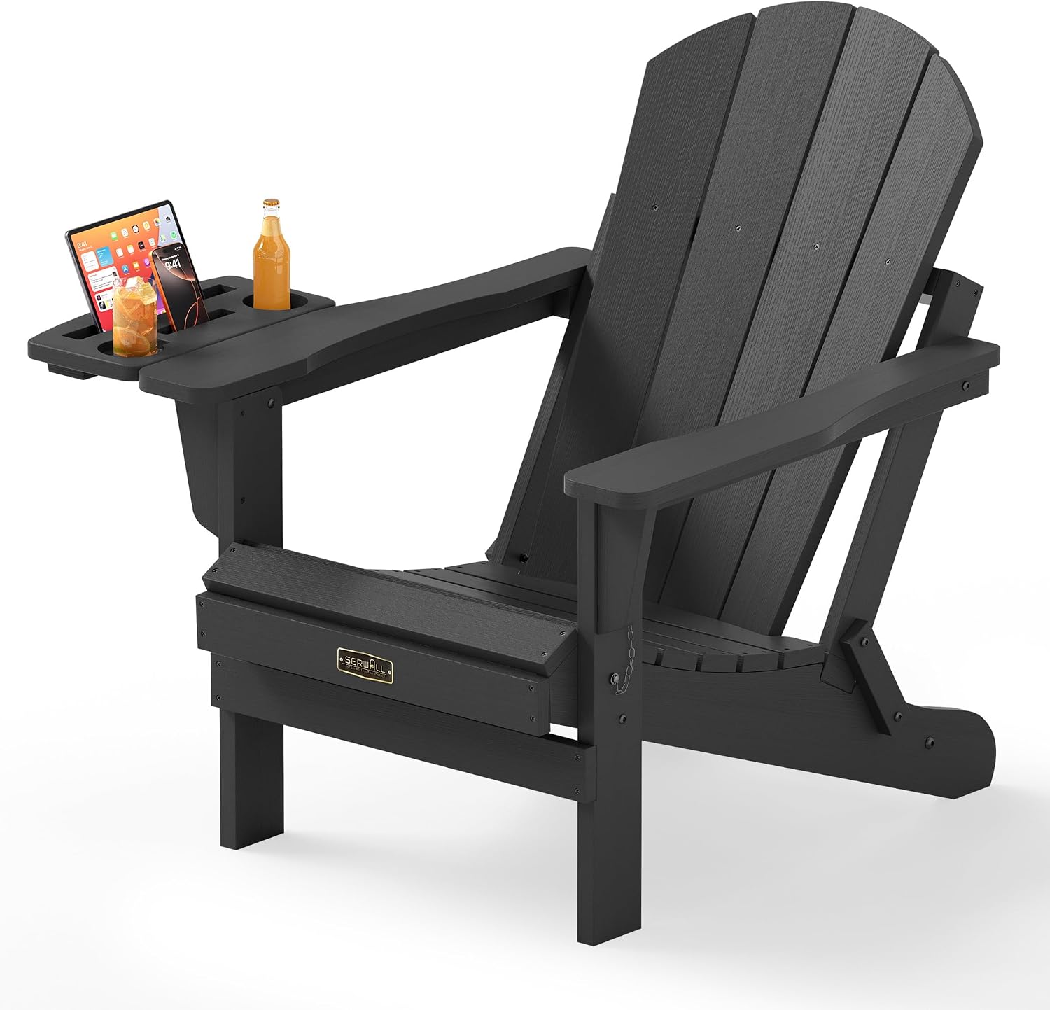 SERWALL Folding Adirondack Chairs with Cup Holder, Outdoor Fire Pit - Blue