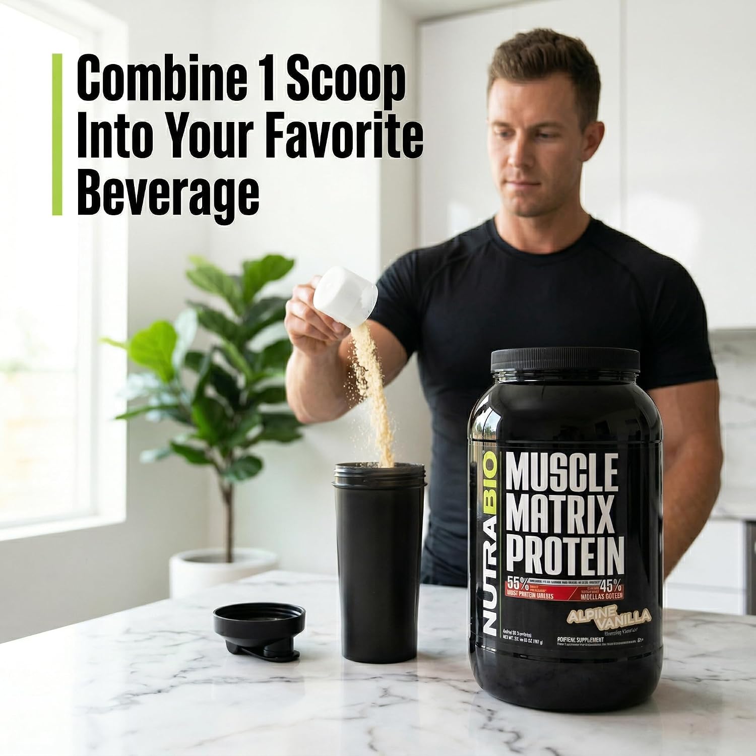 NutraBio Muscle Matrix Protein Powder - 25g of Protein Per Scoop - Whey Isolate and Micellar Casein Combo for Fast and Slow Release - Vanilla - 2 Pounds, 28 Servings