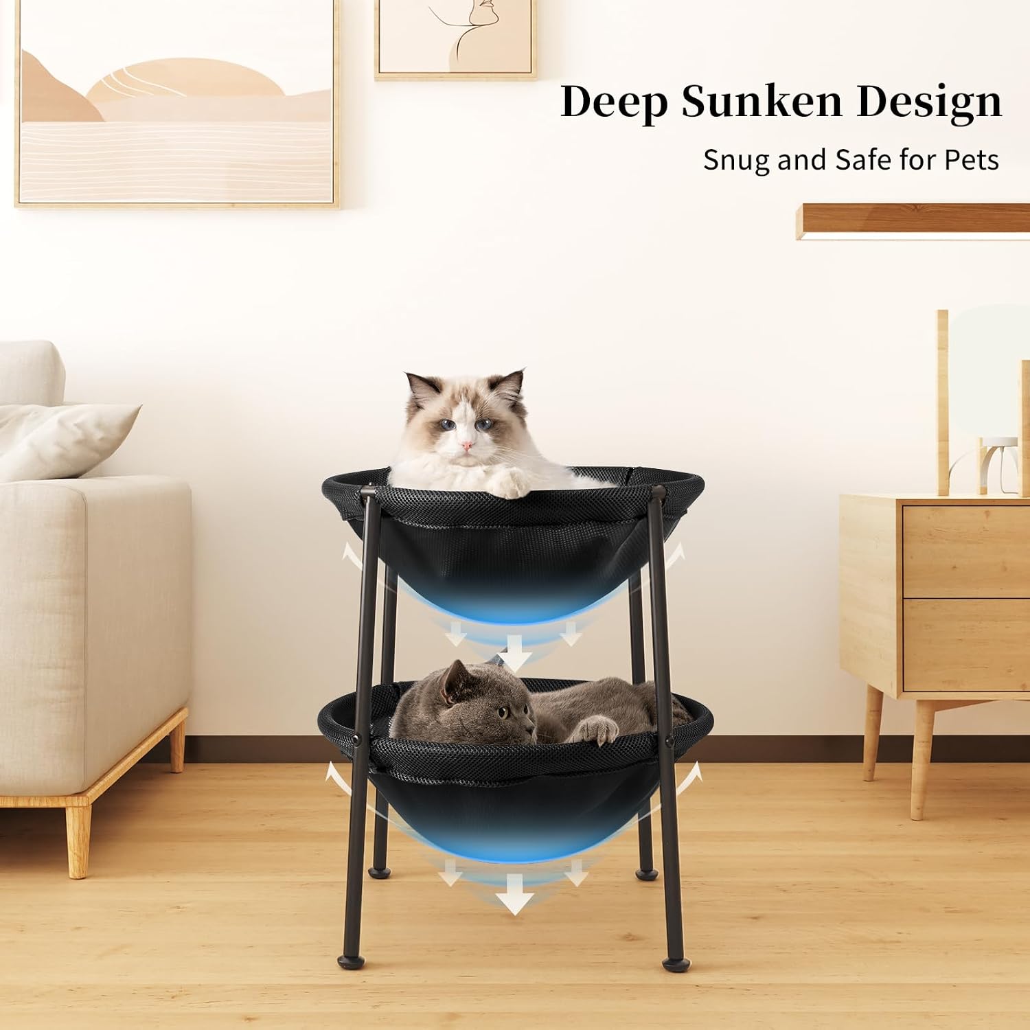 JUNSPOW Cat Bed Sleeping Cat Hammock, 16.9in x 16.9in x 9.5in, Grey