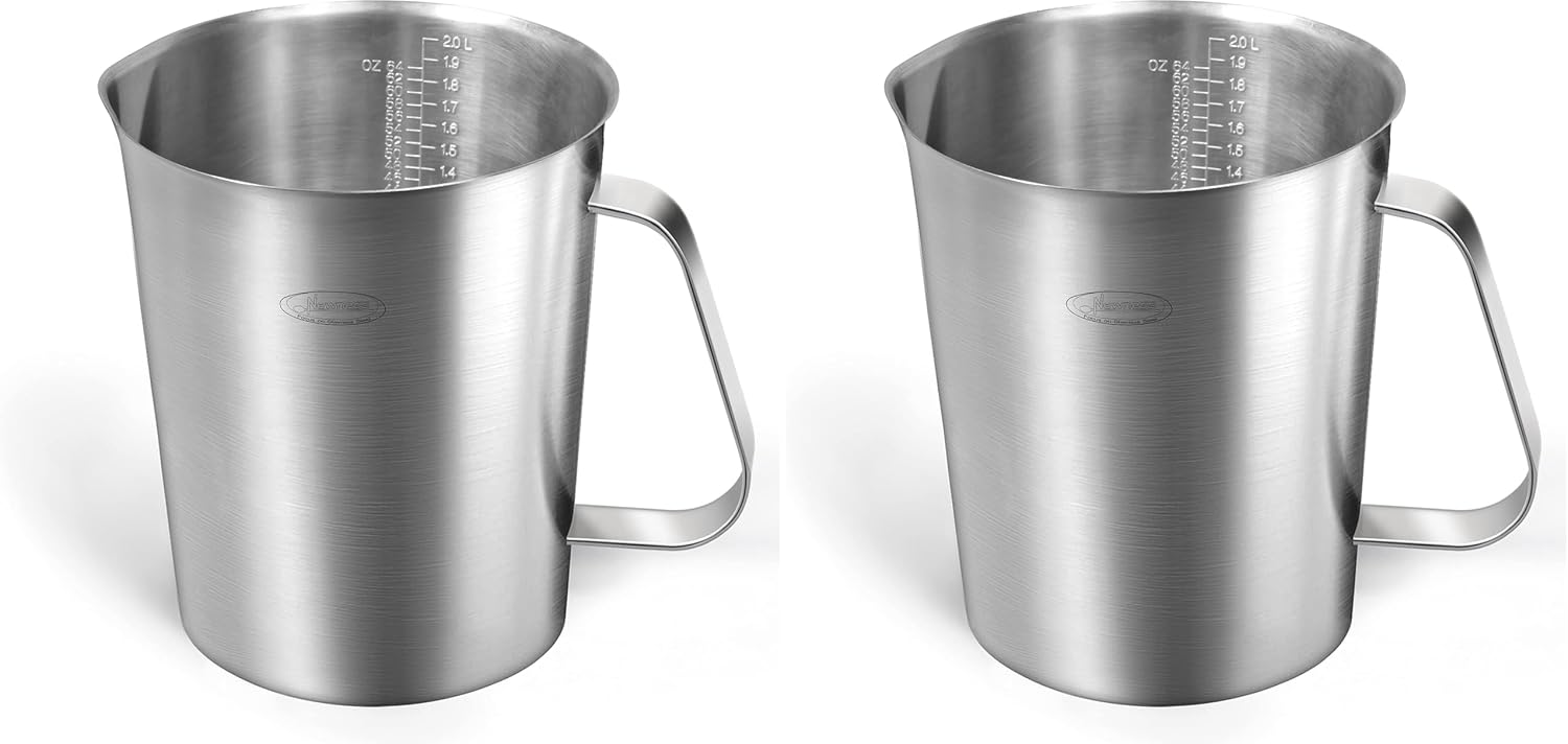 Newness Stainless Steel Measuring Cup, Metal Measuring Cup with Handle (Upgraded, 3 Marking Including Cup/ML/Ounce Scale), 16 Ounces (0.5 Liter, 2 Cup)