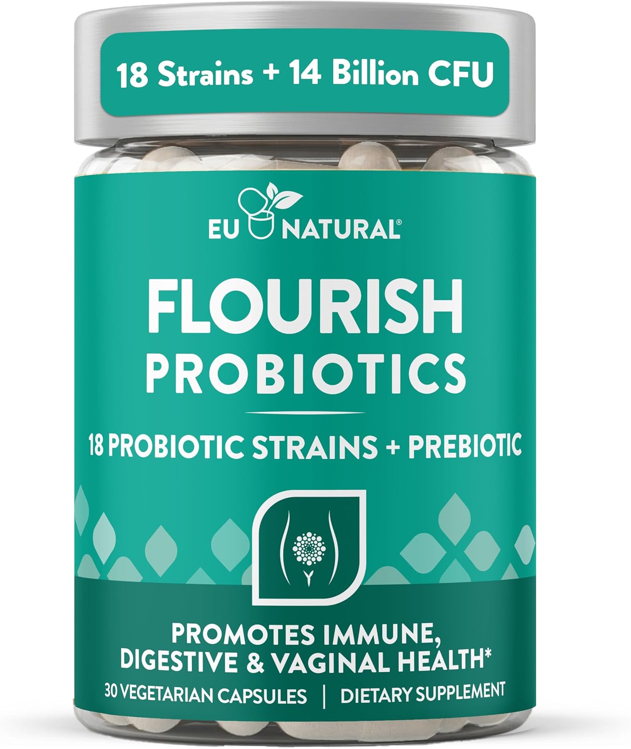 Probiotics + Prebiotics for Women's Vaginal Health, 30 Vegan Capsules | 18 clinically proven strains & 14 billion CFU to support gut