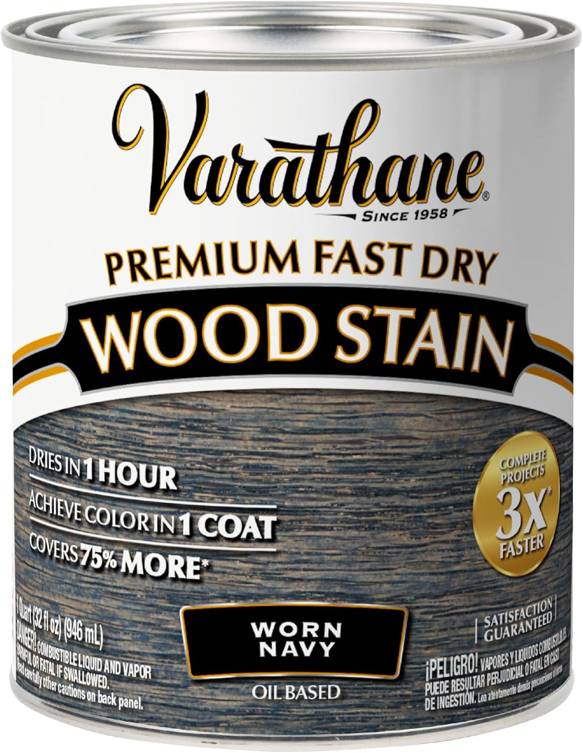 Varathane Premium Fast Dry Weathered Gray Wood Stain | Oil-Based, 1 Coat Color, 1 Hour Dry Time, Interior Wood Stain, Furniture, Cabinets, Doors, Covers Up to 275 Sq Ft, Quart