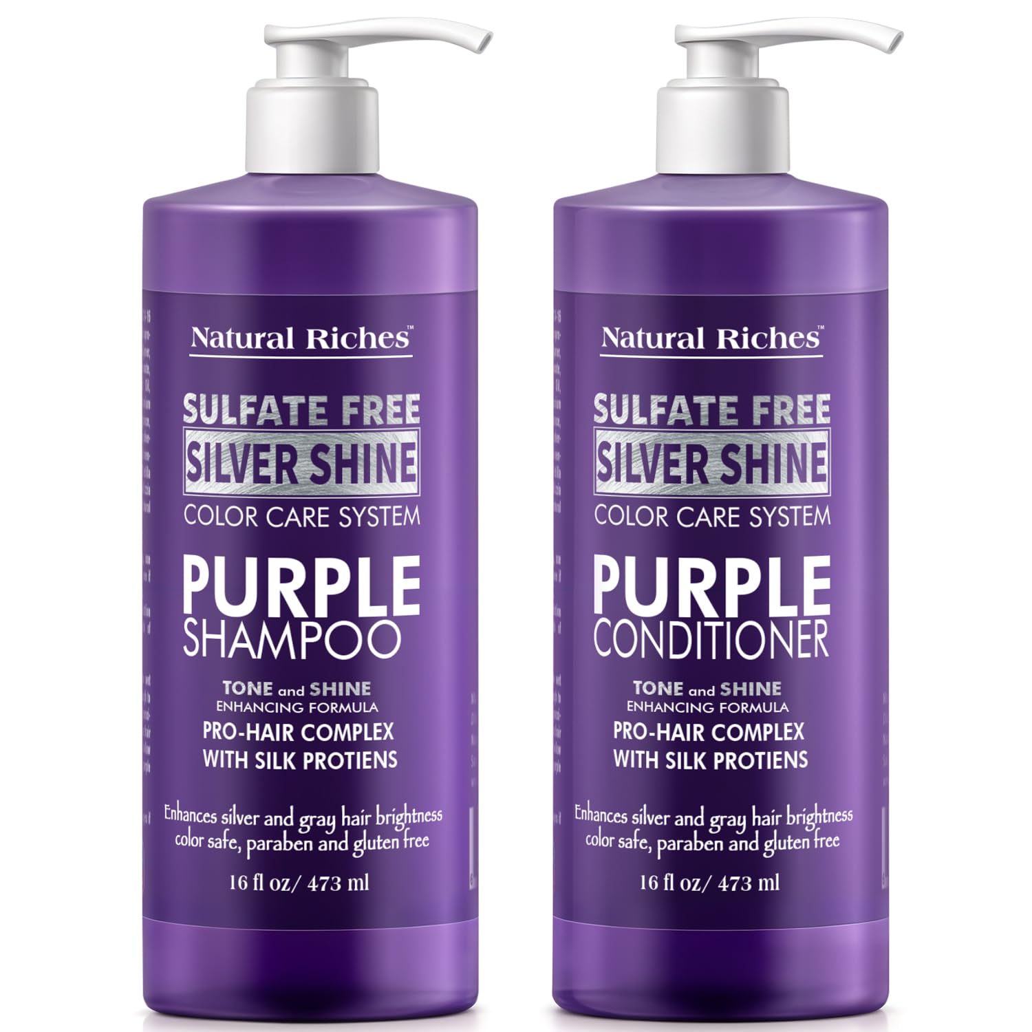 Purple Shampoo & Conditioner Set for Silver Hair, Sulfate Free, 16 Fl Oz