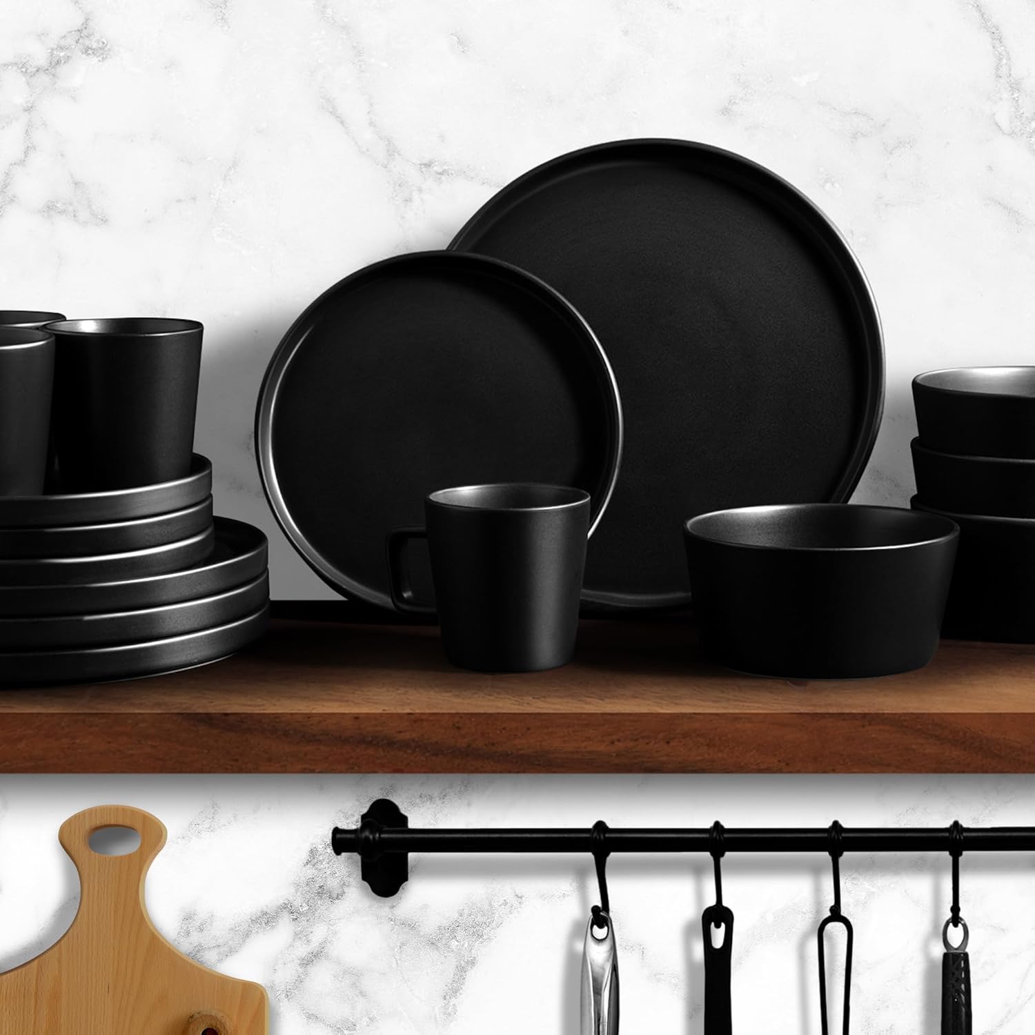 Zulay Kitchen Luna Plates and Bowls Sets, 16 Piece Modern Porcelain Dish Set for 4, Chip and Scratch Resistant Square Dinnerware Set