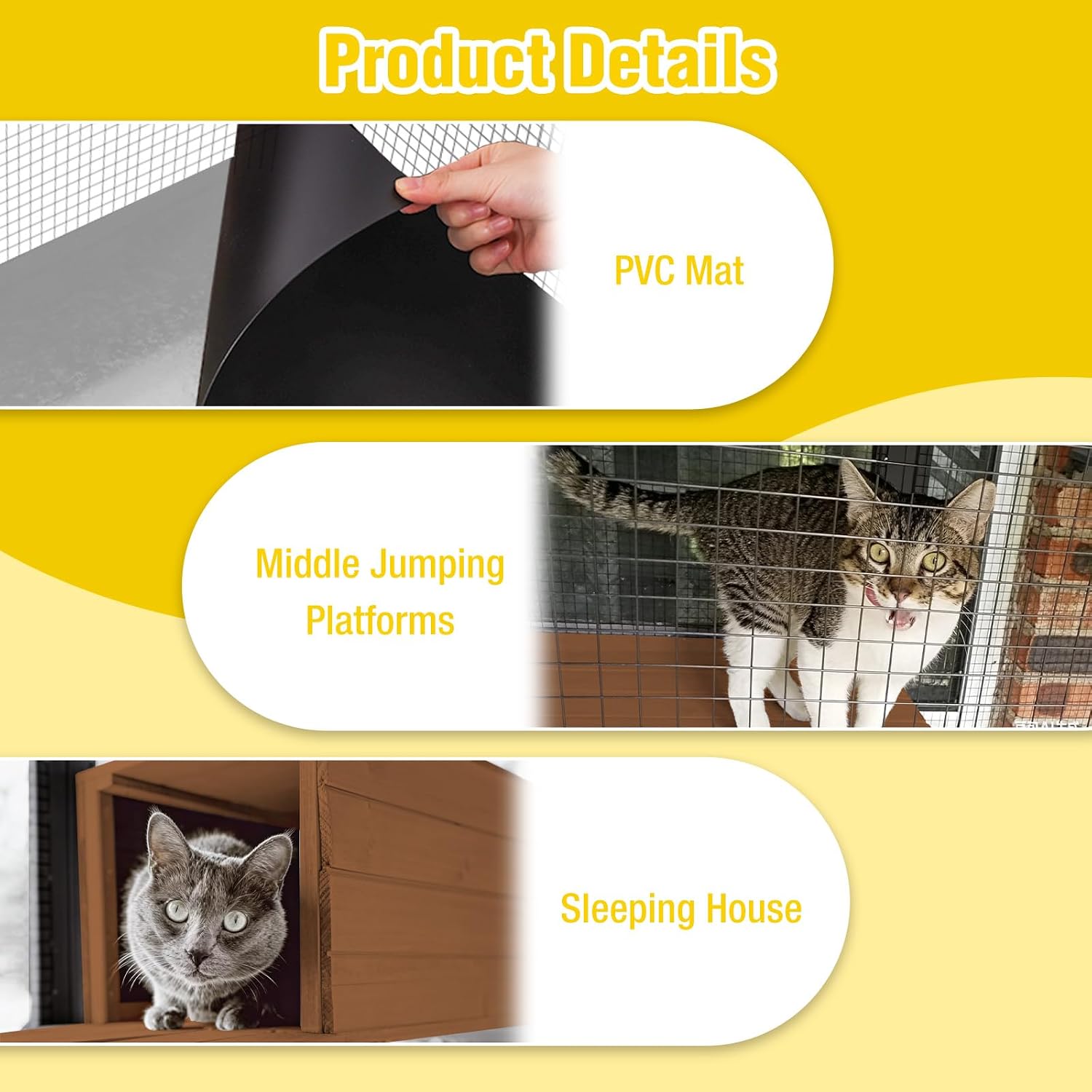 Aivituvin Cat House Outdoor Cat Catio Wooden Large Enclosure with Run on Wheels 70.9" Upgraded Version Catio with Reinforcement Strip